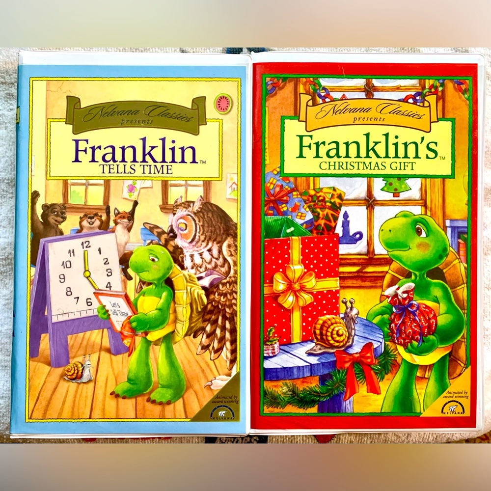 2 Franklin VHS tapes (clamshell covers) - "Tells Time" and "Christmas Gift"